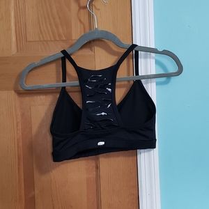 Ellie black w/ shiny black zebra print sports bra